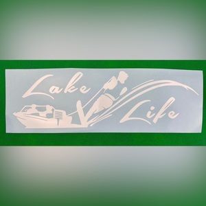 Lake Life Waterskiing White Vinyl Car Laptop Window Decal